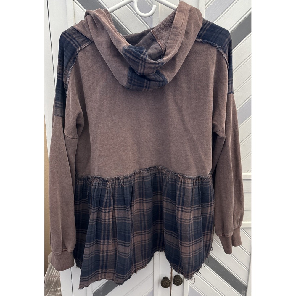 Lucky Brand Women's XS Brown Blue‎ Distressed Plaid Full Zip Lightweight Jacket - Picture 6 of 15